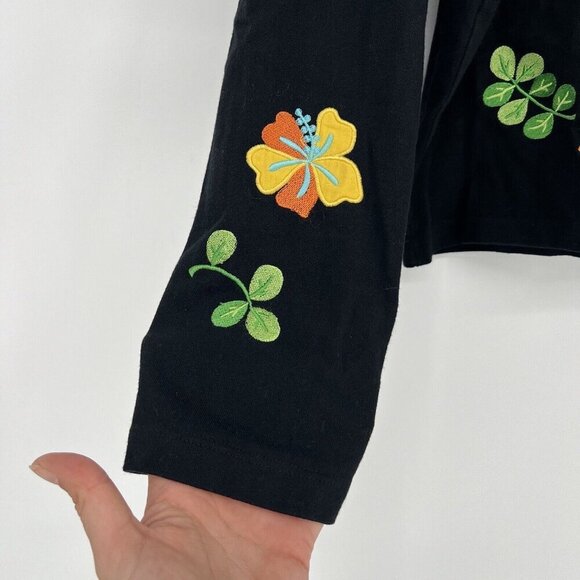 Emma Tricot Cardigan Embroidered Tropical Flowers Black Women’s Size Medium - Picture 3 of 8